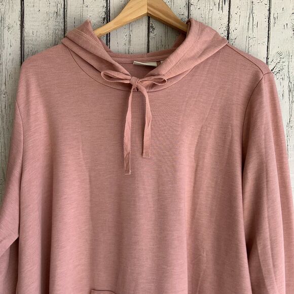 LOGO by LORI GOLDSTEIN French Terry Hoodie With Chiffon Trim Size 1X Pullover - Picture 2 of 13